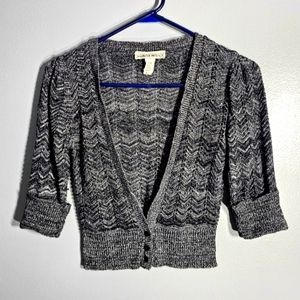 Black Sweater Shrug with Silver Threading Throughout by Sweater Project